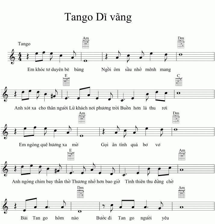 Sheet nhạc Tango Dĩ Vãng